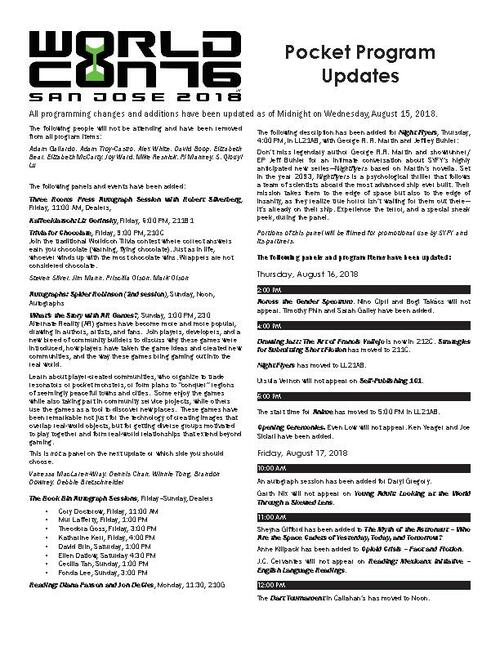 Pocket Program Changes